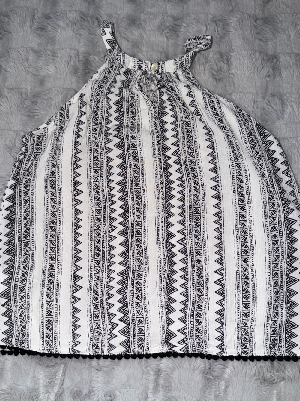Old Navy Black and White Printed Halter Cami with Pom Trim